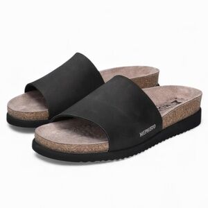 Mephisto Black Leather Hanik Slide Sandals